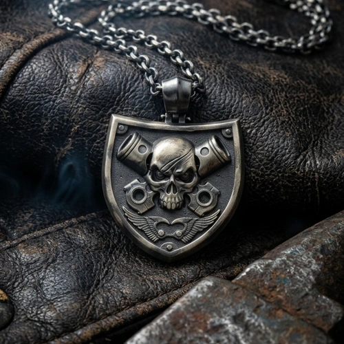 Oxidized Skull Epaulette Silver Necklace