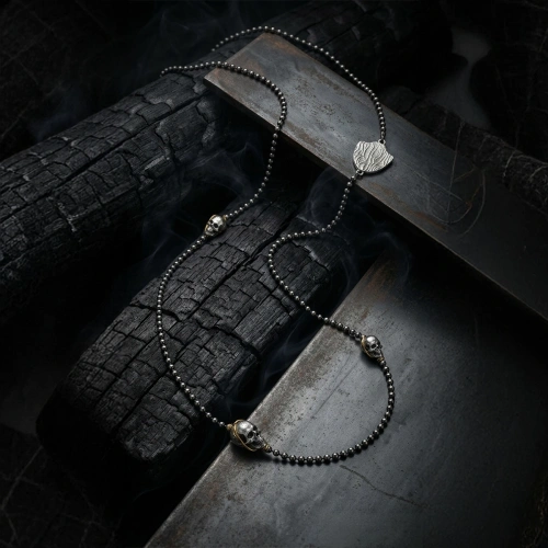 Double Sided Gold Plated Skull Silver Necklace with Chain