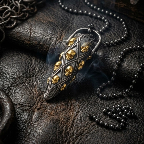 Bullet Silver Necklace with Ball Chain Gold Plated Oxidized