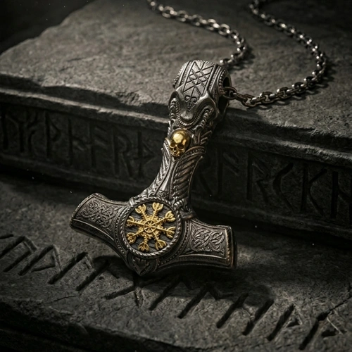 Axe Silver Necklace Oxidized Gold Gilded