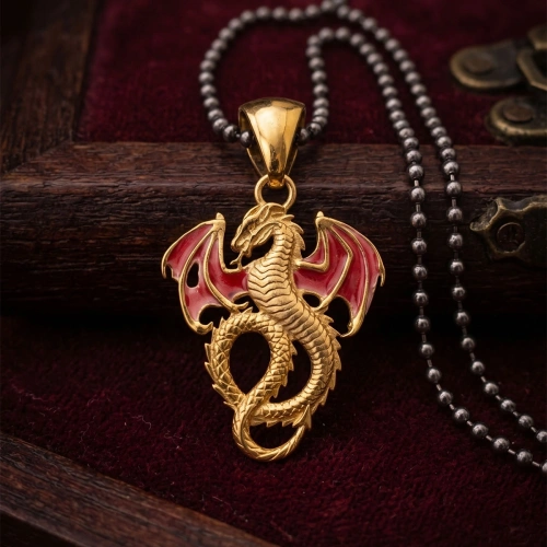 Çift Taraflı Ejderha Gümüş Kolye