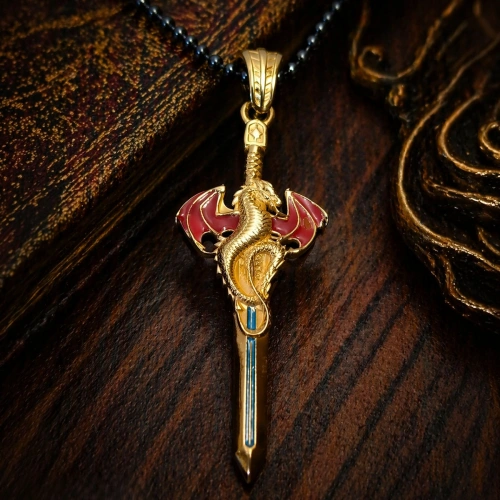 Çift Taraflı Ejderha Kılıcı Gümüş Kolye