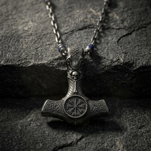 Dark Totem Lapis Taşlı Viking Baltası Gümüş Kolye