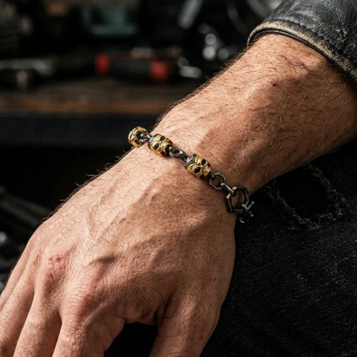 Totenkopf Geflochtenes Silberarmband