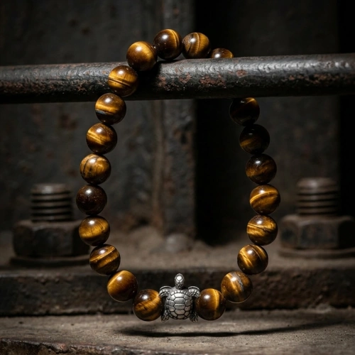 Elastisches Armband mit Tigerauge-Stein und Schildpatt-Oxid-Silber-Abstandshalter