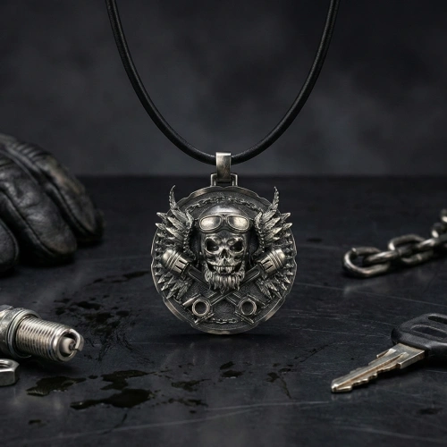 Derili Oksitli Kurukafa Gümüş Kolye