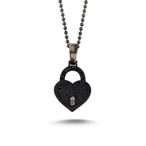 Special Surface Plated Heart Lock Necklace with Marcasite Stones