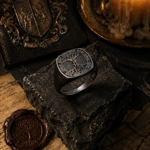 Oxidized Modern Love Sycamore Seal Unisex Silver Ring