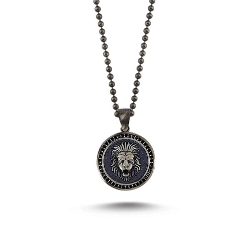 Special Surface Coated Lion Medallion Necklace with Stone Edges