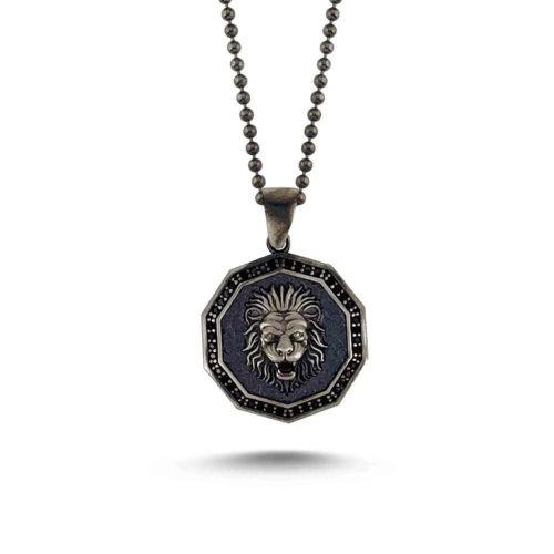 Special Surface Coated Lion Medallion Necklace with Stone Edges