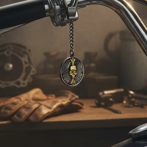 Özel Tasarım Kurukafa Çift Renk Gümüş Anahtarlık