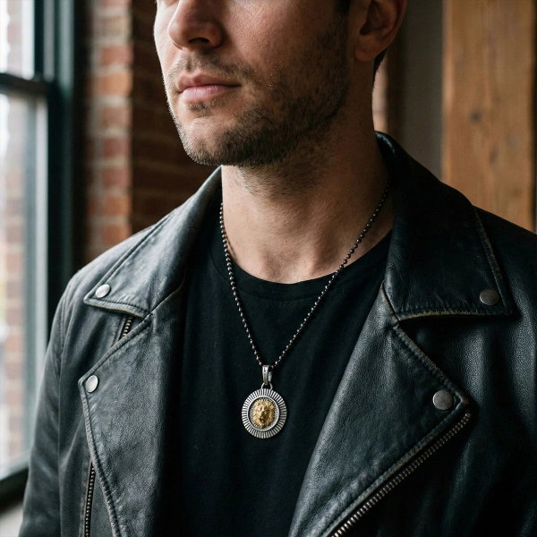 İki Renk Kaplamalı Aslan Madalyon Kolye