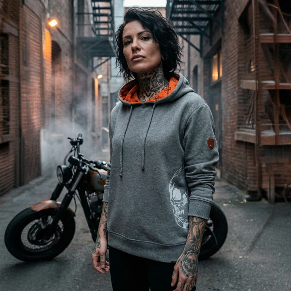 Side Masked Skull Printed Hoodie with Logo Print