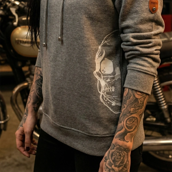 Side Masked Skull Printed Hoodie with Logo Print