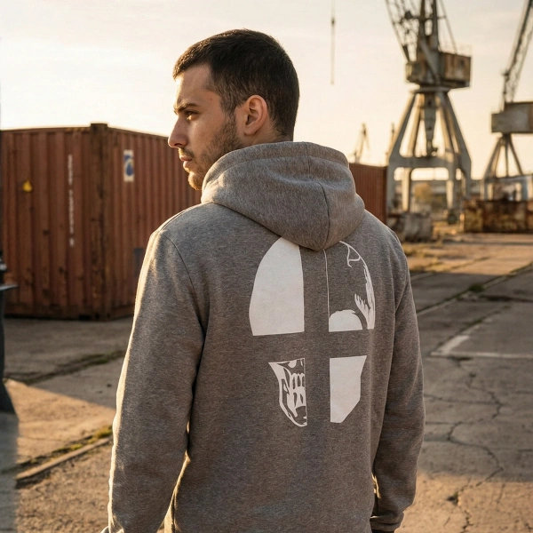 Skull Printed Hoodie with Back Logo Printed Logo Printed Zippered Sweatshirt