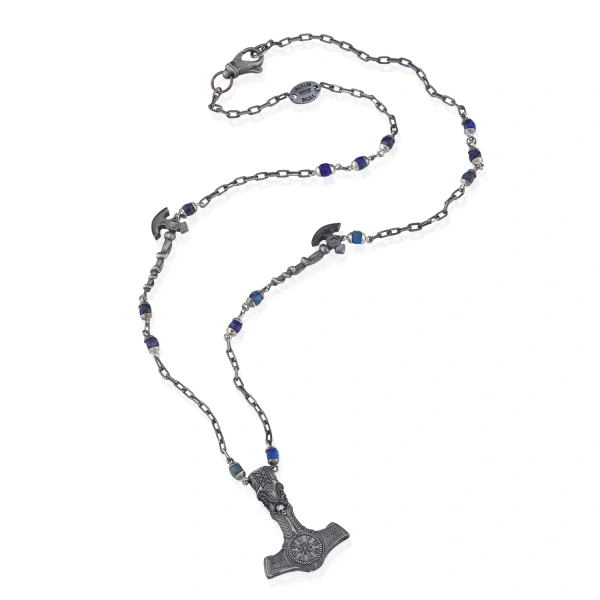 Dark Totem Lapis Taşlı Viking Baltası Gümüş Kolye