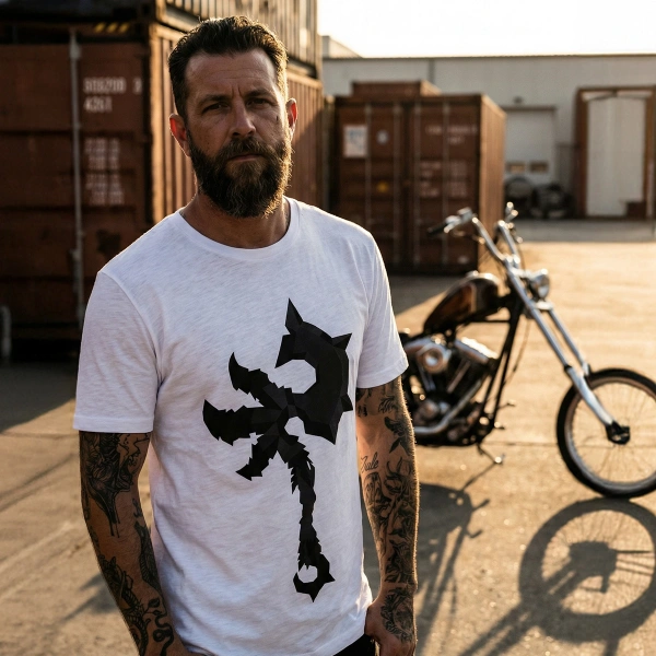 Mitolojik Silah Baskılı Bisiklet Yaka T-Shirt