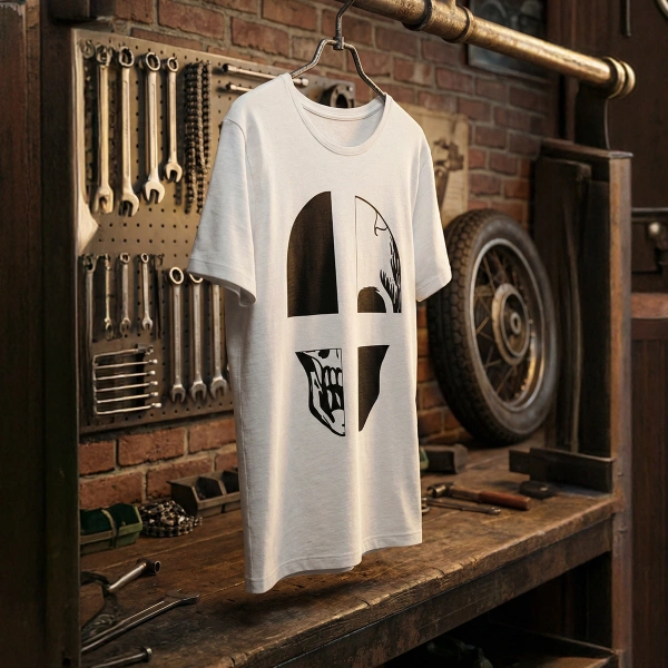 Kurukafa Baskılı Bisiklet Yaka T-Shirt