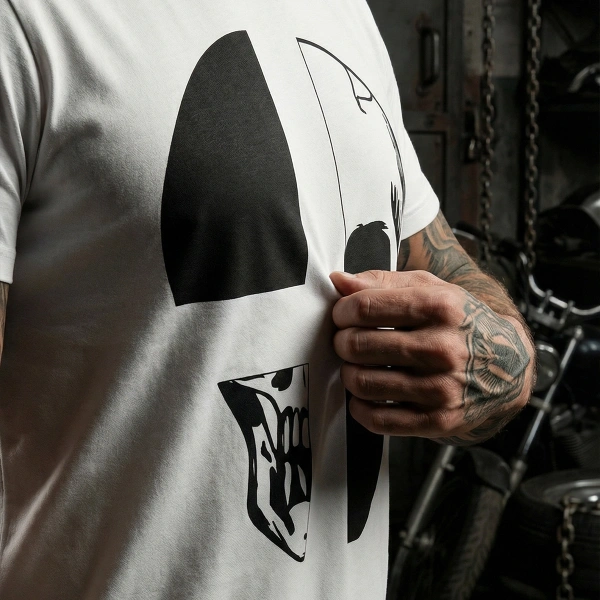 Kurukafa Baskılı Bisiklet Yaka T-Shirt