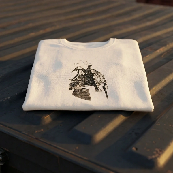 Warrior Helmet Printed Crew Neck White T-Shirt