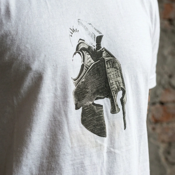 Warrior Helmet Printed Crew Neck White T-Shirt