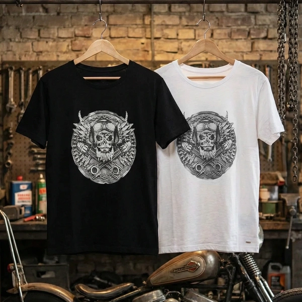 Skull Medallion Printed Crew Neck T-Shirt