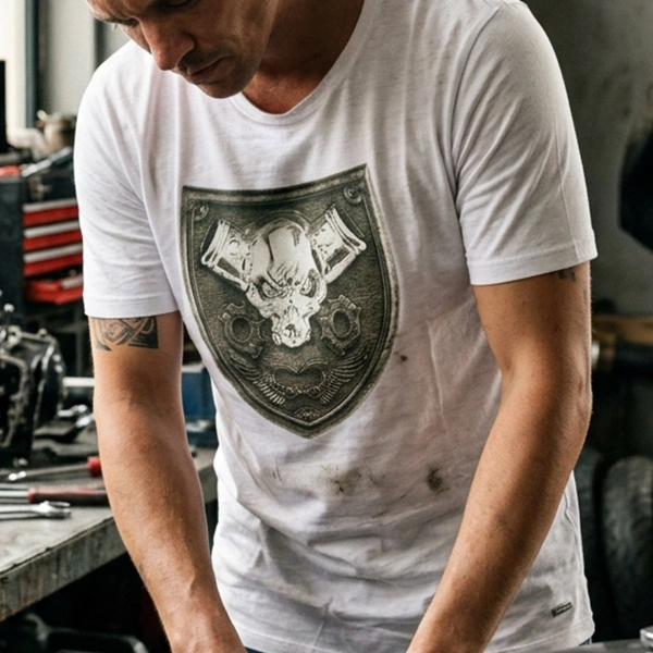 Pirate Epaulette Crew Neck Mens White T-Shirt