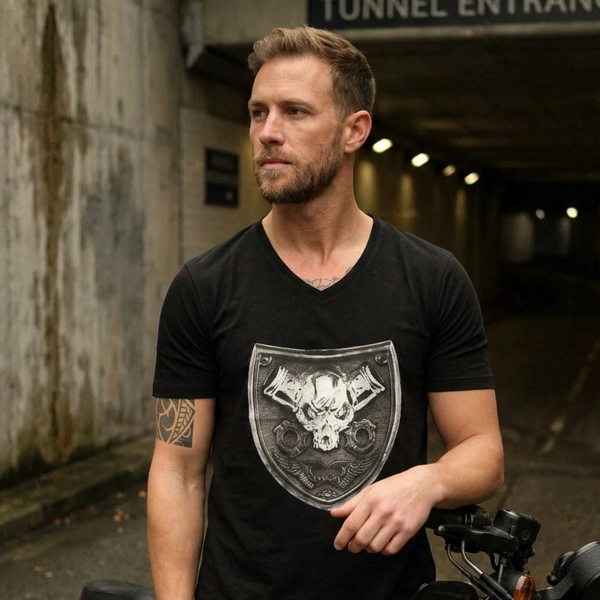 Pirate Epaulette V Neck Mens Black T-Shirt