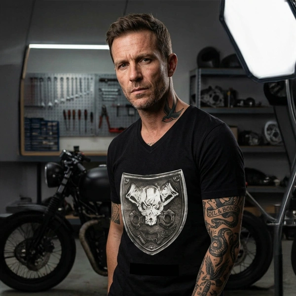 Pirate Epaulette V Neck Mens Black T-Shirt