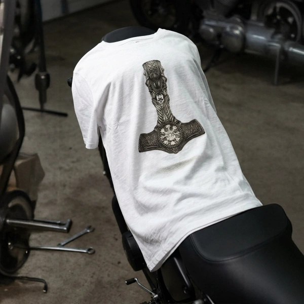 Warrior Axe Printed Crew Neck Mens White T-Shirt