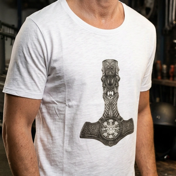 Warrior Axe Printed Crew Neck Mens White T-Shirt