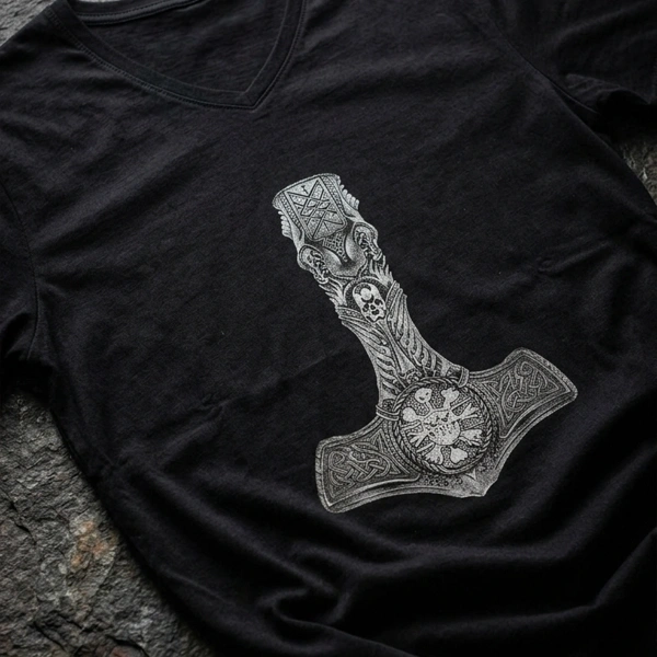 Warrior Axe Printed V Neck Mens Black T-Shirt