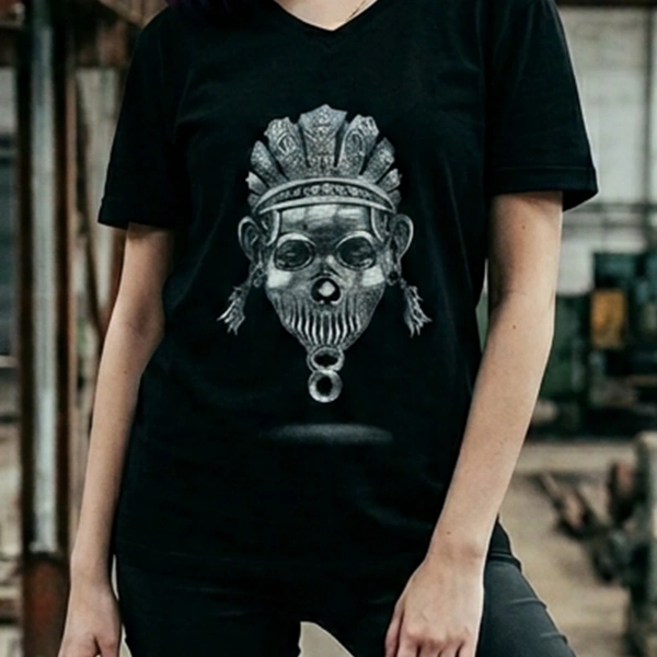 Festival-Totenkopf mit V-Ausschnitt Schwarzes T-Shirt