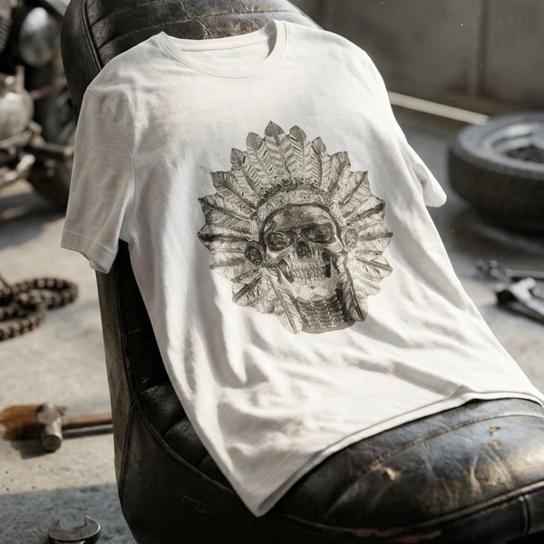 Native American Printed Crew Neck White T-Shirt