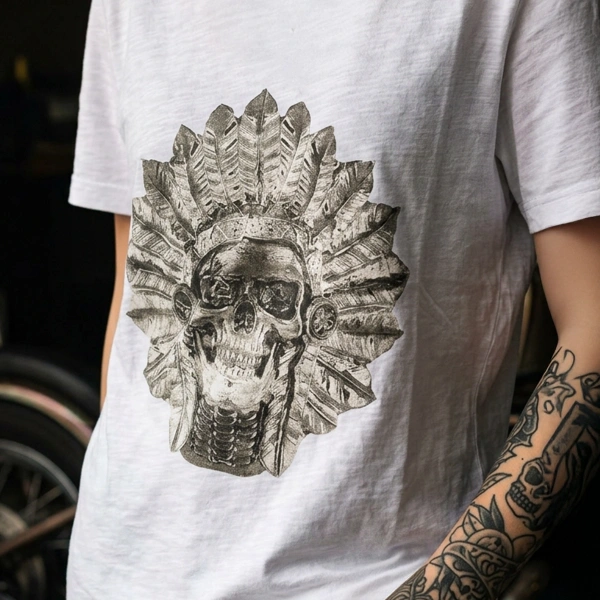 Native American Printed Crew Neck White T-Shirt
