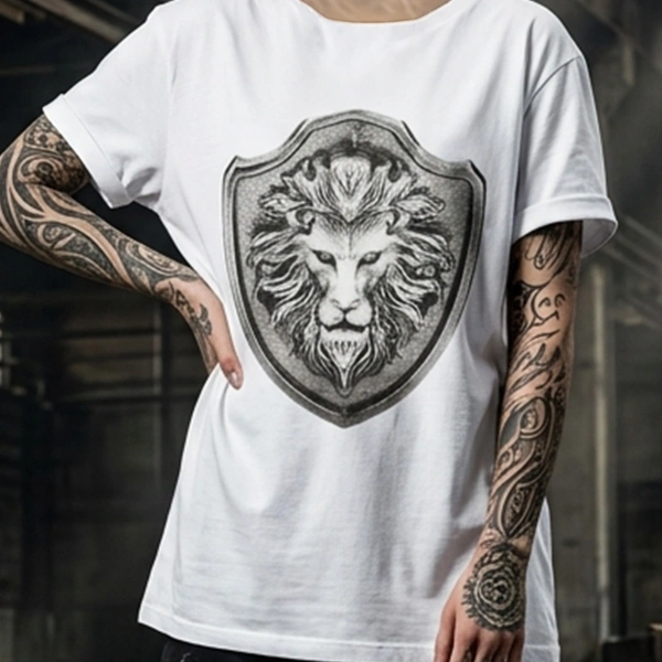 Lion Epaulette Printed Crew Neck White T-Shirt