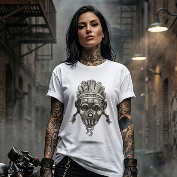 Festival Skull Printed Crew Neck White T-Shirt