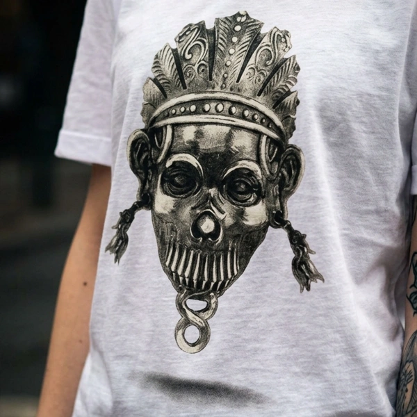 Festival Skull Printed Crew Neck White T-Shirt