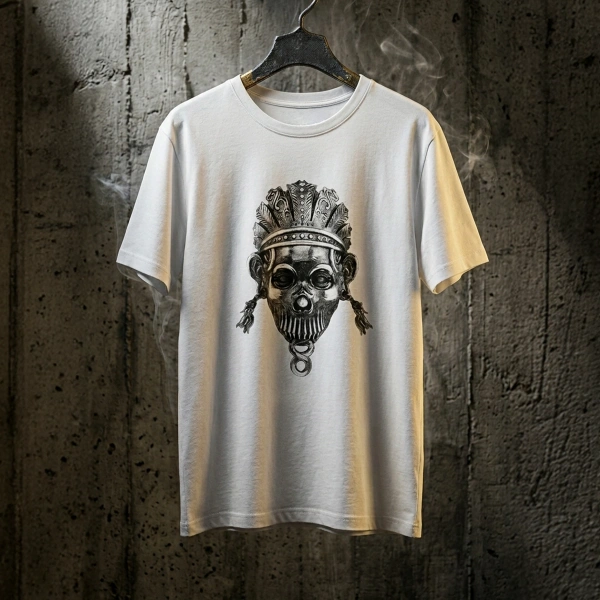 Festival Skull Printed Crew Neck White T-Shirt