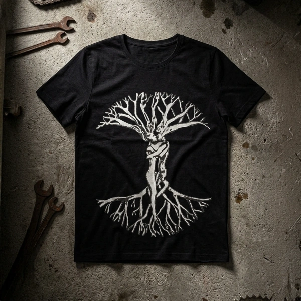 Aşk Çınarı Baskılı Bisiklet Yaka Erkek Siyah Tişört