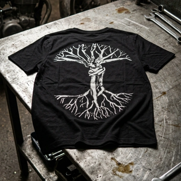 Arkası Aşk Çınarı Baskılı Bisiklet Yaka Bayan Siyah Uzun Tişört