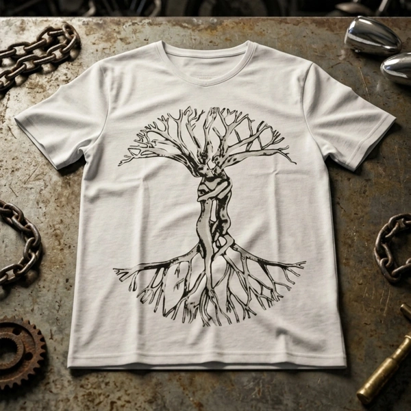 Aşk Çınarı Baskılı V Yaka Erkek Beyaz Tişört