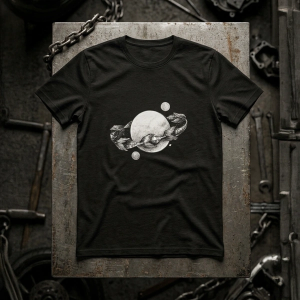 Dolunay Bereket Döngü Baskılı Bisiklet Yaka Erkek Siyah Tişört