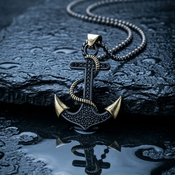 Markazit Taşlı Özel Yüzey Kaplama Halatlı Çapa Kolye