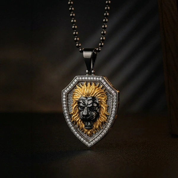 Markazit Taşlı Özel Yüzey İki Renk Kaplama Aslan Apolet Kolye