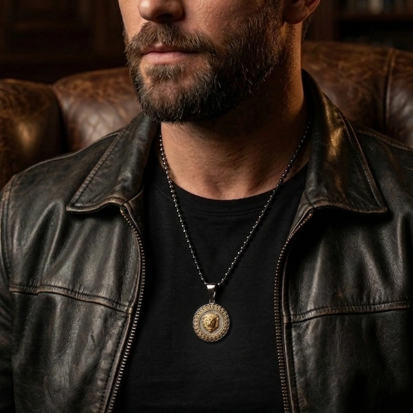 İki Renk Özel Yüzey Kaplama Aslan Madalyon Kolye