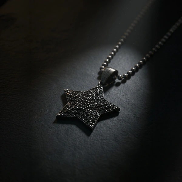 Markazit Taşlı Özel Yüzey Kaplama Küçük Yıldız Kolye