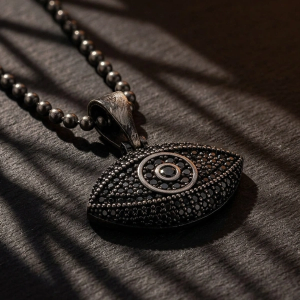 Special Surface Finish Eye Form Necklace with Marcasite Stones