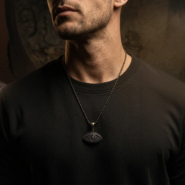 Special Surface Finish Eye Form Necklace with Marcasite Stones