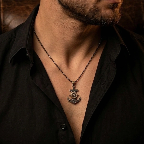 Markazit Taşlı Özel Yüzey Kaplama Halatlı Dümenli Çapa Kolye